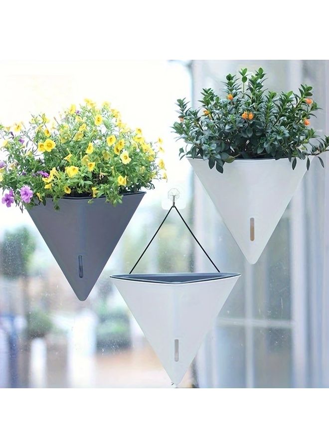 White Self Watering Wall Planter Large Triangle Automatic Water Absorption Indoor Outdoor Gardening - Image 1